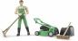 Preview: Bruder Spielfiguren Set Nutzfahrzeug bworld Gärtner mit Rasenmäher und Gartengeräten 62103