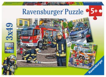 3 x 49 Teile Ravensburger Kinder Puzzle Helfer in der Not 09335