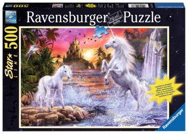500 Teile Ravensburger Puzzle Star Line leuchtet im Dunkeln Einhörner am Fluss 14873