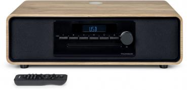 Thomson Bluetooth Kompaktanlage Induktion MIC300IBT USB Radio AUX-IN schwarz Holz braun TH388657