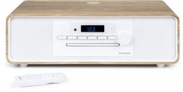 Thomson Bluetooth Kompaktanlage Induktion MIC301IBT USB Radio AUX-IN weiß Holz braun TH388664