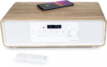 Thomson Bluetooth Kompaktanlage Induktion MIC301IBT USB Radio AUX-IN weiß Holz braun TH388664