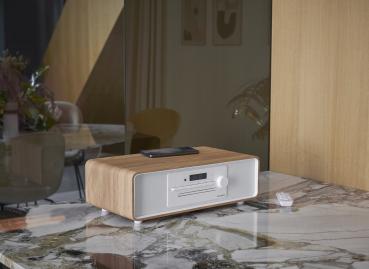 Thomson Bluetooth Kompaktanlage Induktion MIC301IBT USB Radio AUX-IN weiß Holz braun TH388664