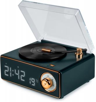 Bigben Bluetooth portabler Lautsprecher EPOK mit Wecker Plattenspieler Look grün AU389371