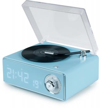 Bigben Bluetooth portabler Lautsprecher EPOK mit Wecker Plattenspieler Look blau AU389395