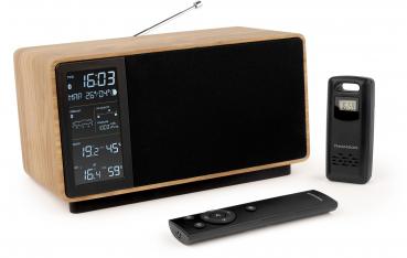 Preview: Thomson Wetterstation WS202 mit Radio Bluetooth Holz schwarz TH390377