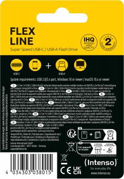 Preview: Intenso USB Stick 256GB Speicherstick Flex Line USB 3.2 Gen. 1x1 USB-A / USB-C