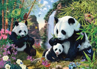 500 Teile Schmidt Spiele Puzzle Pandafamilie am Wasserfall 57380