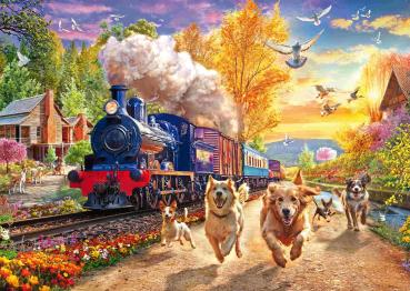 Preview: 1000 Teile Schmidt Spiele Puzzle Hunderennen mit Dampflok 58070