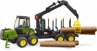 Bruder Spielfahrzeug Holztransport John Deere 1210E Rückezug mit Greifer und 4 Baumstämmen 02133