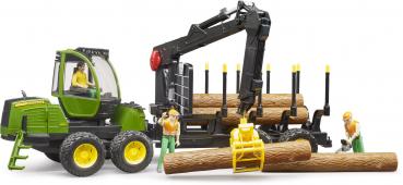 Bruder Spielfahrzeug Holztransport John Deere 1210E Rückezug mit Greifer und 4 Baumstämmen 02133