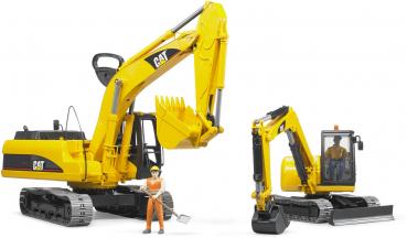 Bruder Spielfahrzeug Baustelle Bagger Cat Minibagger mit Bauarbeiter 02466
