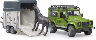 Bruder Spielfahrzeug Offroad Land Rover Defender St. Wagon + Pferdeanhänger mit 1 Pferd 02592