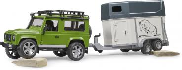 Bruder Spielfahrzeug Offroad Land Rover Defender St. Wagon + Pferdeanhänger mit 1 Pferd 02592