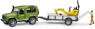 Bruder Spielfahrzeug Anhänger Land Rover Defender, Einachsanhänger JCB Mikrobagger Bauarbeiter 02593