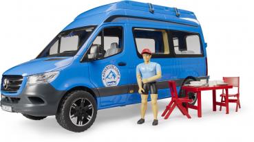 Bruder Spielfahrzeug Freizeit Urlaub MB Sprinter Camper mit Fahrer und Zubehör 02684