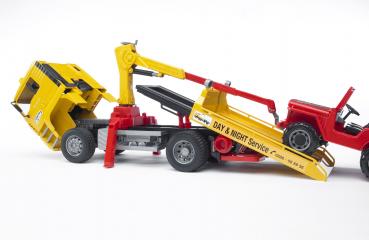 Bruder Spielfahrzeug Baustelle Service-Fahrzeuge MAN TGA Abschlepp-LKW mit Geländewagen 02750
