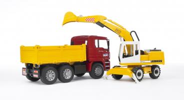 Bruder Spielfahrzeug Baustelle Kipper MAN TGA Kipp-LKW + Liebherr Schaufelbagger 02751