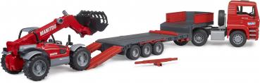 Bruder Spielfahrzeug Baustelle Lader MAN TGA Tieflader + Manitou Teleskoplader MLT 633 02774