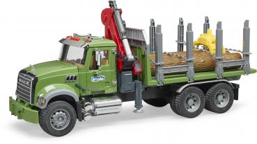 Bruder Spielfahrzeug MACK Granite Holztransport-LKW Ladekran, Greifer, 3 Baumstämme 02824