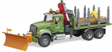 Bruder Spielfahrzeug MACK Granite Holztransport-LKW Ladekran, Greifer, 3 Baumstämme 02824