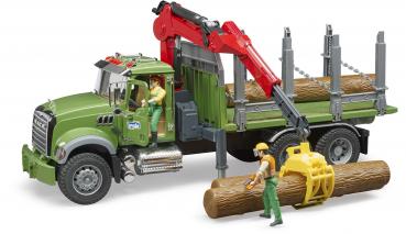 Bruder Spielfahrzeug MACK Granite Holztransport-LKW Ladekran, Greifer, 3 Baumstämme 02824