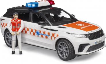 Bruder Spielfahrzeug Einsatzfahrzeuge Ambulanz Range Rover Velar Notarzt mit Fahrer 02885