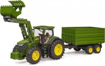 Bruder Spielfahrzeug Traktor John Deere 7R 350, Frontlader + Tandemachstransportanhänger 03155