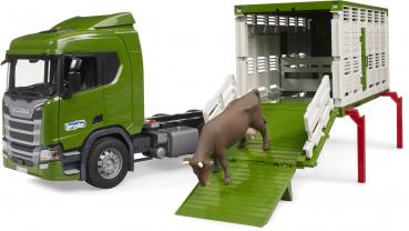 Bruder Spielfahrzeug Landwirtschaft Bauernhof Scania Super 560R Tiertransport-LKW mit 1 Rind 03548