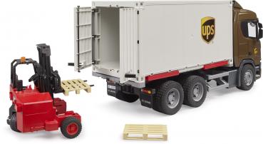 Bruder Spielfahrzeug Nutzfahrzeug LKW Scania Super 560R UPS Logistik LKW mit Mitnahmestapler 03582