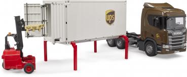 Bruder Spielfahrzeug Nutzfahrzeug LKW Scania Super 560R UPS Logistik LKW mit Mitnahmestapler 03582