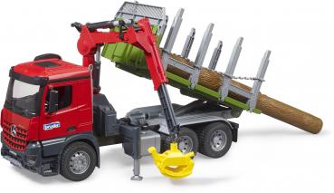 Bruder Spielfahrzeug Holztransport MB Arocs Holztransport-LKW Ladekran, Greifer + 3 Baumstämme 03669