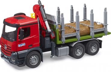 Bruder Spielfahrzeug Holztransport MB Arocs Holztransport-LKW Ladekran, Greifer + 3 Baumstämme 03669