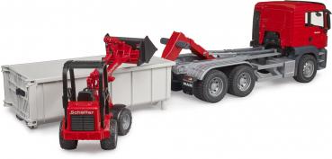 Bruder Spielfahrzeug Baustelle LKW MAN TGS LKW mit Abrollcon- tainer+Schäffer Hoflader 2630 03767