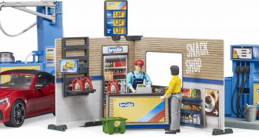 Bruder Spielfiguren Set PKW bworld Tankstelle mit Waschplatz und BRUDER Roadster 62111