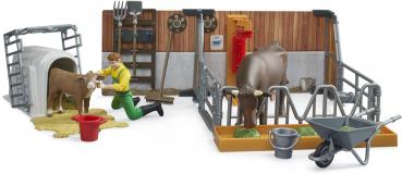 Bruder Spielfiguren Set bworld Landwirtschaft Kuh- und Kälberstall mit Landwirt, Kuh und Kalb 62611