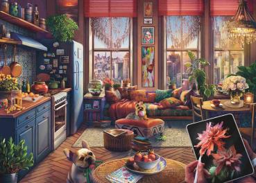 Preview: 500 Teile Ravensburger Puzzle Large Pieces Große Teile Gemütliches Boho-Studio 12001025