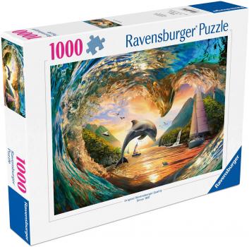 Preview: 1000 Teile Ravensburger Puzzle Sprung in den Sonnenuntergang 12001711