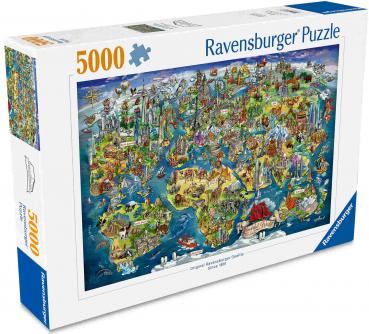 Preview: 5000 Teile Ravensburger Puzzle Weltkarte mit Sehenswürdigkeiten 12001738