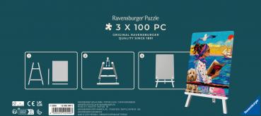 Preview: 3 x 100 Teile Ravensburger Puzzle mit Staffelei Mit Hund auf Reisen 12002049