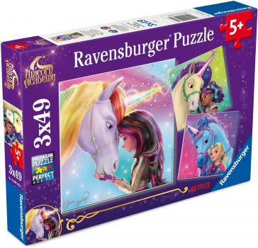 3 x 49 Teile Ravensburger Kinder Puzzle Unicorn Academy Magie und Freundschaft 12004163