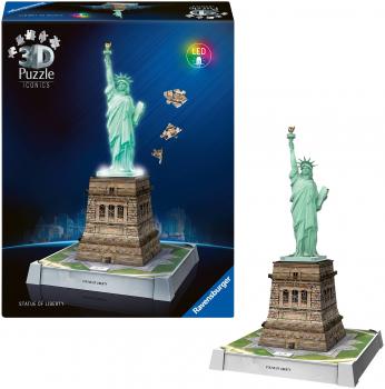 108 Teile Ravensburger 3D Puzzle Iconics Bauwerk Freiheitsstatue mit Licht 12008027