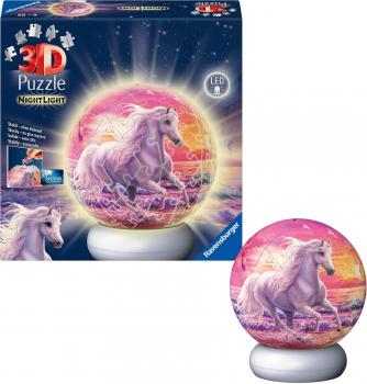Preview: 72 Teile Ravensburger 3D Puzzle Ball Nachtlicht Pferde am Strand 12008054