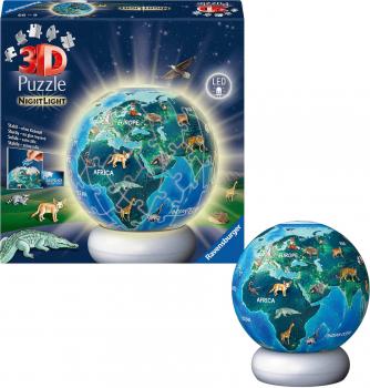 Preview: 72 Teile Ravensburger 3D Puzzle Ball Nachtlicht Erde mit Tiermotiven 12008055