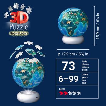 72 Teile Ravensburger 3D Puzzle Ball Nachtlicht Erde mit Tiermotiven 12008055
