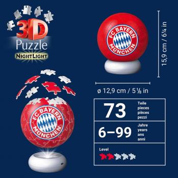 72 Teile Ravensburger 3D Puzzle Ball Nachtlicht FC Bayern München 12008056