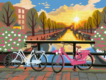 Preview: Ravensburger Malen nach Zahlen CREART CANVAS Leinwand Amsterdam zum Sonnenuntergang 12023209