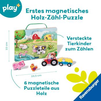 Ravensburger Kleinkindwelt Motorikspielzeug Play+ Magnetisches Holz-Zähl-Puzzle Bauernhof 12034123