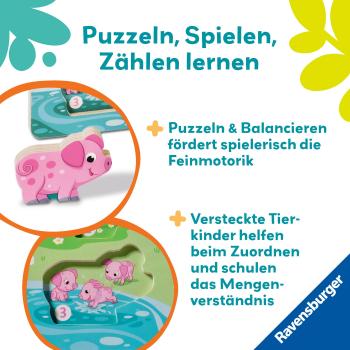 Ravensburger Kleinkindwelt Motorikspielzeug Play+ Magnetisches Holz-Zähl-Puzzle Bauernhof 12034123