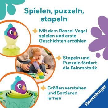 Ravensburger Babywelt Motorikspielzeuge Play+ Baby-Stapel-Puzzle Vogelnest 04857